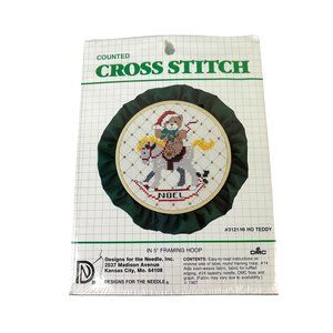 Vintage 1987 Designs for Needle Hi Ho Teddy #3121 Cross Stitch Kit Christmas